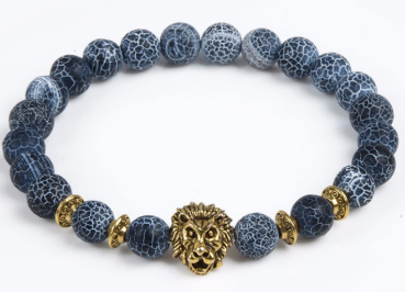 LavasteinPerlen Armband mit goldfarbenem Löwenkopf